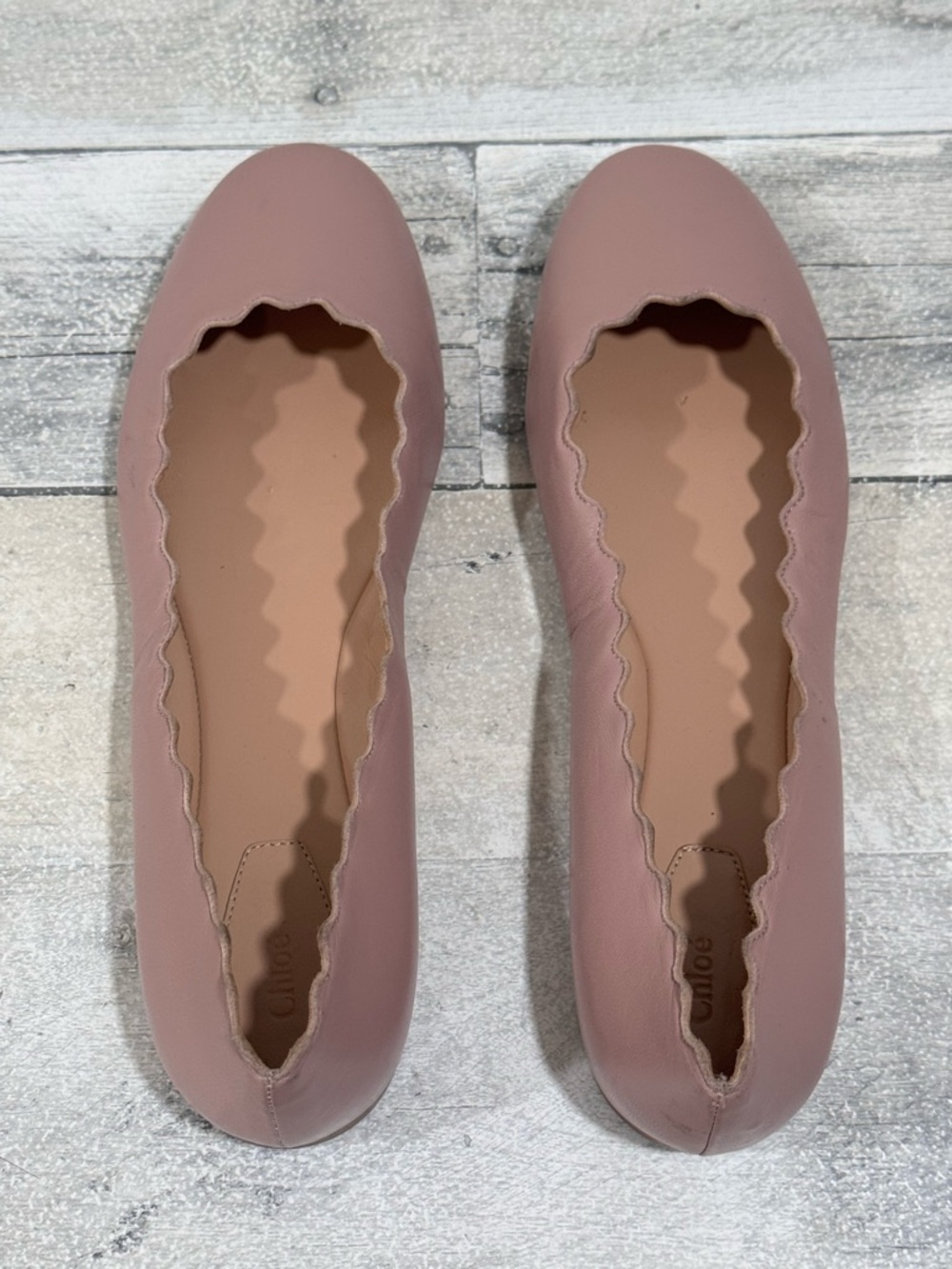 CHLOÉ Lauren Scalloped Leather Ballet Flats In Pink tea - Sz - 8.US /38.EU - Picture 3 of 10
